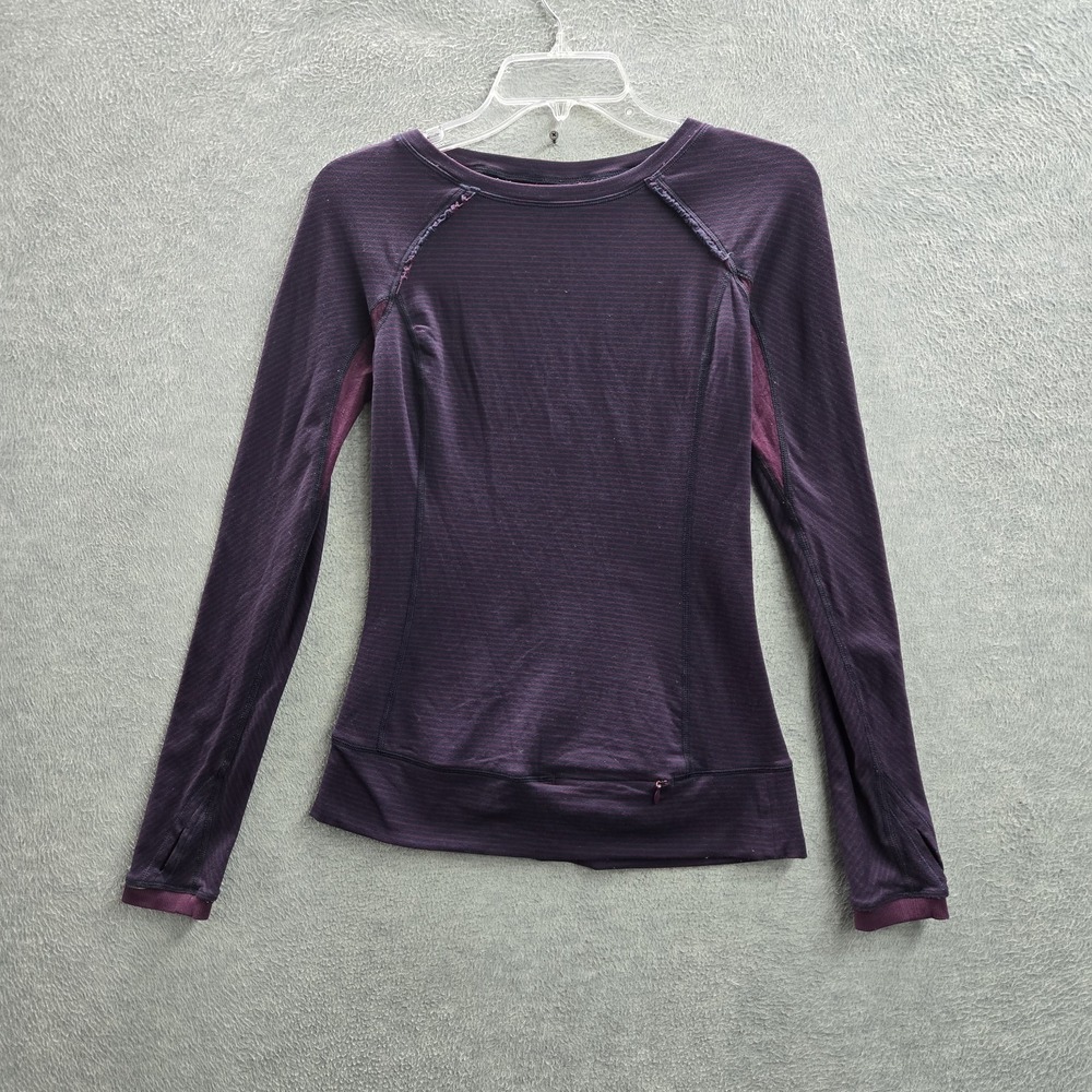 Lululemon Women Shirt 4 Purple Striped Activewear Full Tilt Crew Neck Pullover